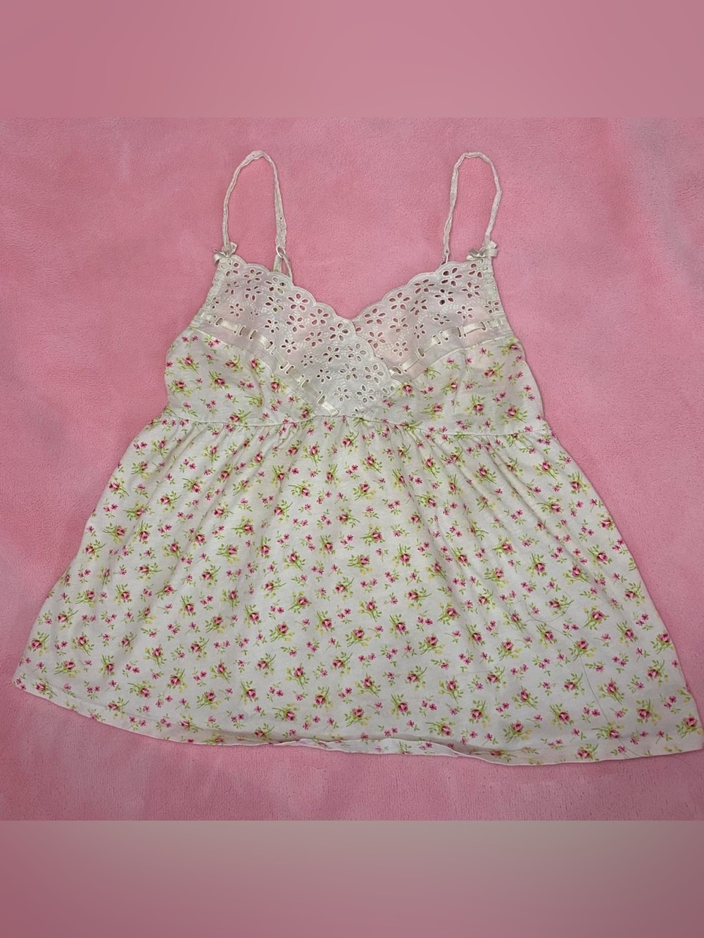 Victoria's Secret Cream Camisole with Pink Rose Print